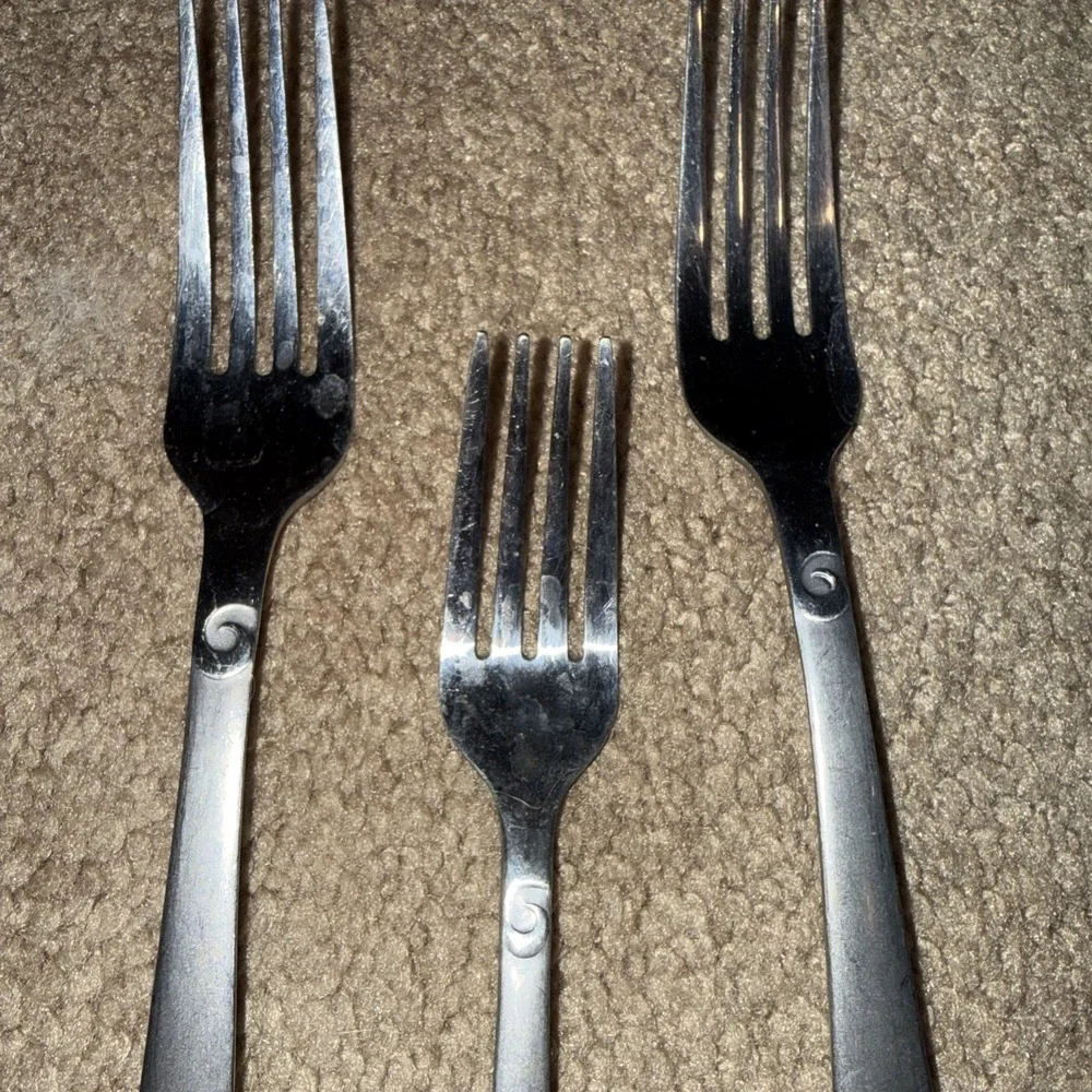 Cambridge Stainless Sand Script Forks, two dinner one dessert